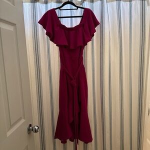 SHEIN Asymmetrical Burgundy Dress with Ruffle Detail